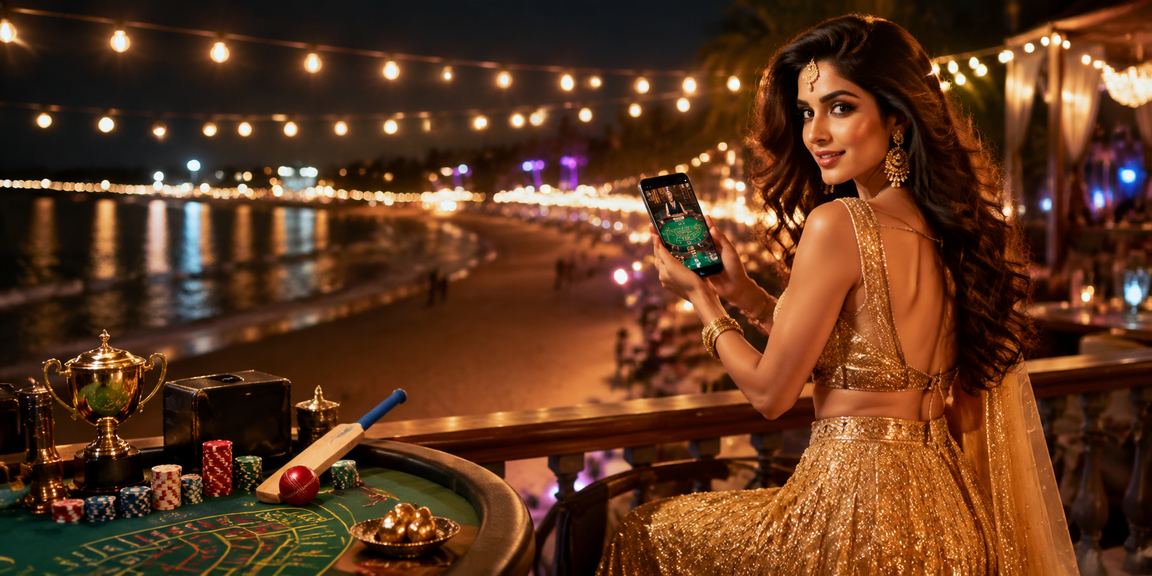 Indian woman celebrating cricket betting success in traditional dress