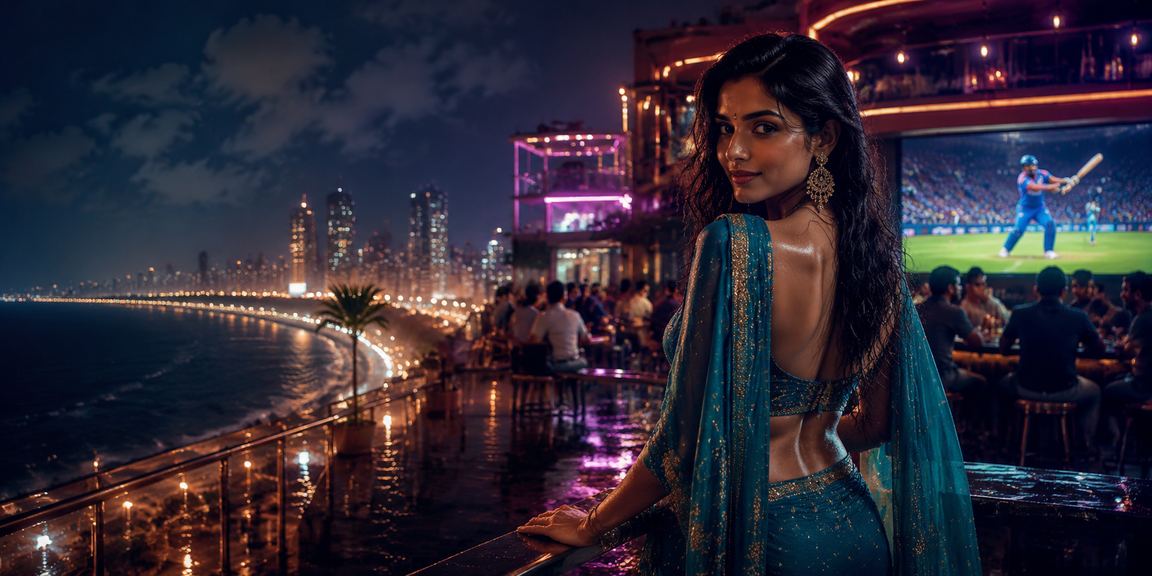 Indian woman enjoying cricket betting on mobile with saree